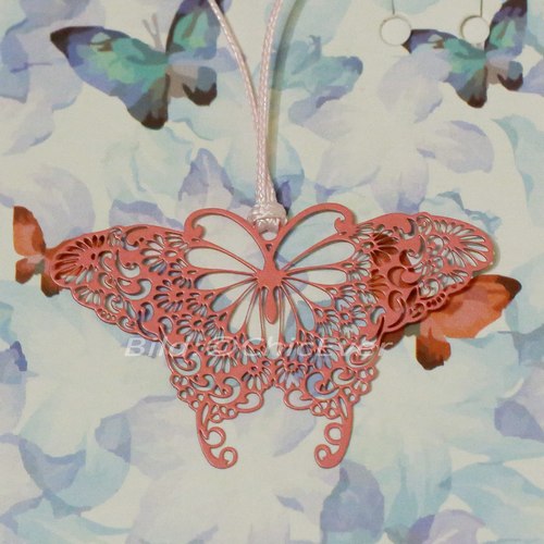 4er Set Lesezeichen Bookmark Schmetterlinge Metall schwarz blau orange rosa 3027